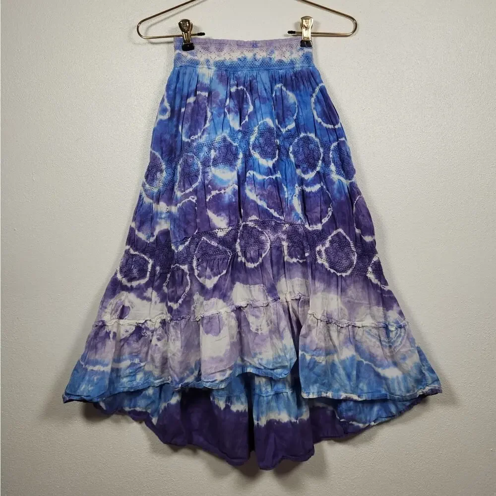 Justice y2k Tie Dye Prairie Maxi Skirt Boho Hippie Fairy Youth Girls Size 8